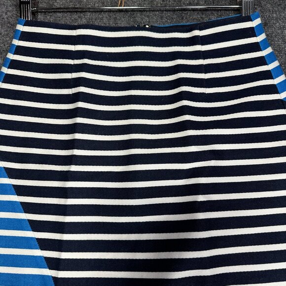 J Crew Skirt Womens 2 Colorblock Striped Pencil Blue White Cotton Lined Back Zip - Picture 2 of 6